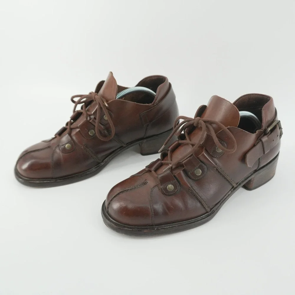 Aldo Leather Oxford Shoes Mens 44 Brown Made in Italy Studded Buckle Vintage